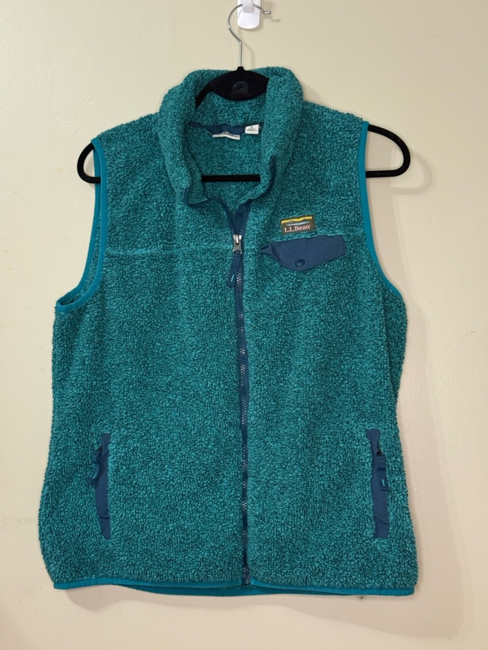 LL Bean‎ Mountain Fleece Vest Teal Blue Sherpa Full Zip Mens Large Pet 512314